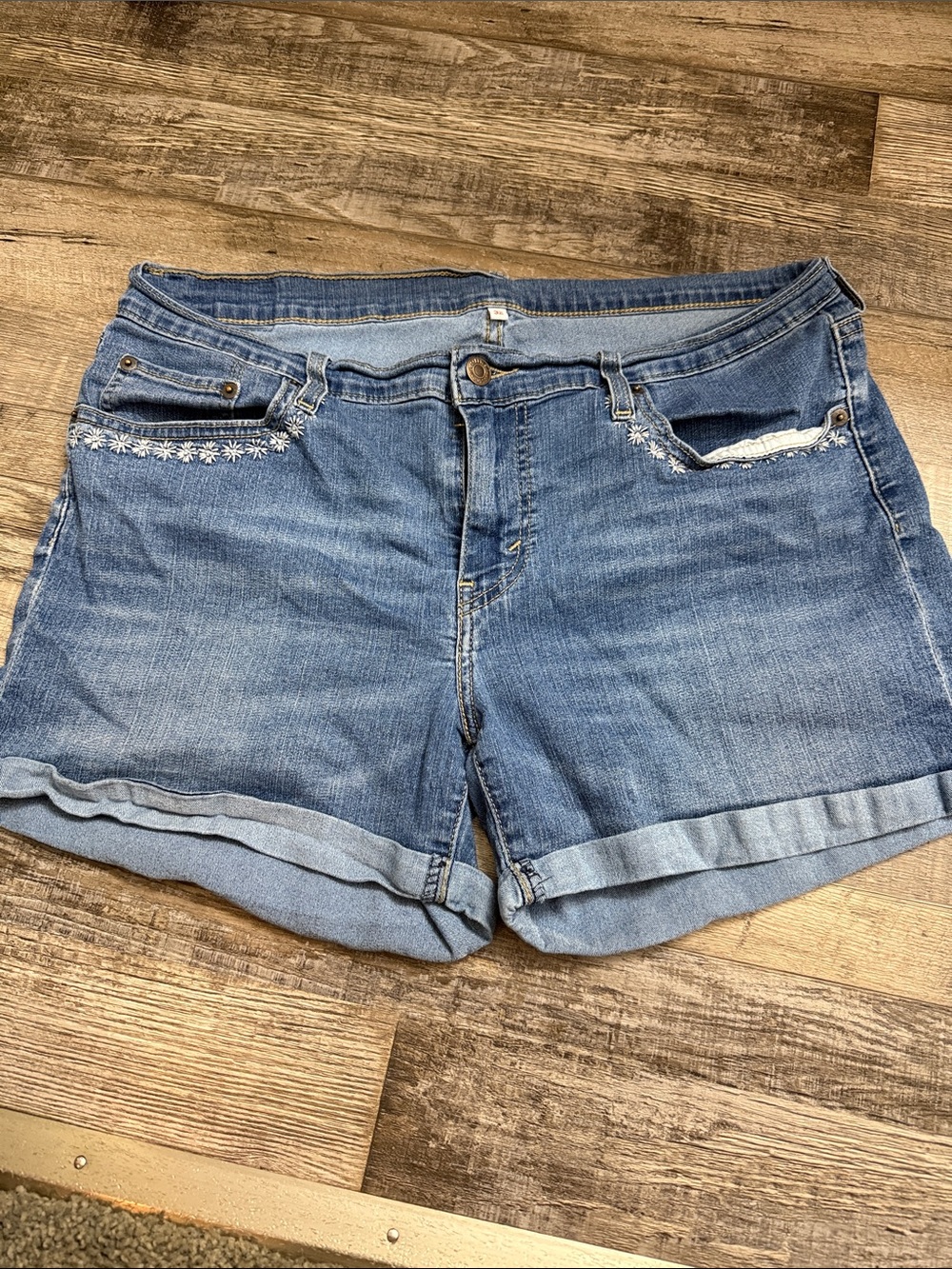 Levi's Light Blue Rolled Cuff Denim Shorts with Pocket Embroidery